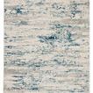 Ivory and blue abstract area rug with distressed pattern and textured high-low pile
