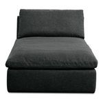 Dark charcoal gray outdoor chaise with thick cushions and angled backrest in 100% Olefin fabric