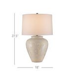 Front view of Mimi Ivory Table Lamp with measurements showing 27.5 inches tall and 18 inches wide