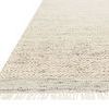 Close-up corner view highlighting hand-woven texture and fringe detail of Omen Mist Rug