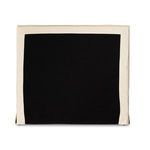 Underside of queen bed headboard showing black lined backing fabric