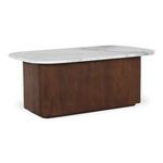 Dash coffee table angled view showing wood grain texture of base and marble table top
