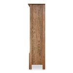Side view of Caroline bookcase showing wood grain and overhanging top edge