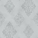 Rachel Ashwell Diamond Motif wallpaper with tonal damask floral crests in faded pale gray and soft watercolor texture
