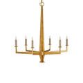 Goldfinch chandelier with six visible candle bulbs, no lamp shades, on plain white background