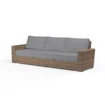 Outdoor Havana Sofa with weathered tobacco wicker frame and gray three-seat cushions