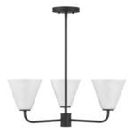 Blair chandelier showing swirling strie glass texture on white shades