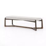 Roscoe Brunswick Pebble Bench with a light pebble textured upholstered seat on a dark beechwood cross-base frame
