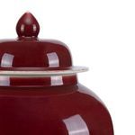Close-up of oxblood jar lid and neck showing smooth glossy texture and subtle light reflections