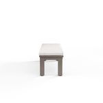 Laguna Dining Bench viewed from the narrow end highlighting thickness of seat cushion and sturdy legs