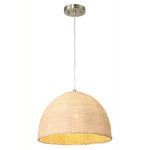 Illuminated pendant light showing warm interior glow against white background