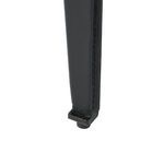 Close-up of black metal leg with visible weld and small foot cap