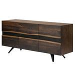 Vega Sideboard cabinet in dark live edge solid French oak with black resin river detail and flared cast iron legs