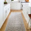 Ren Black/Blue rug as a long runner placed in a bright modern kitchen with white cabinetry and light wood flooring.