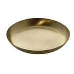 Medium sized round tray with a smooth brushed brass finish and slightly raised edges