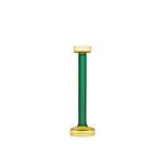 Tall glass candle holder with green stem and yellow transparent base and top