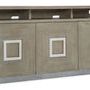 Affinity Oak Veneer Entertainment Console with greige sand-blasted quartered oak doors, pewter hardware, and antique white...