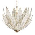 Top angle of Lamina Chandelier showing chain attachment and overlapping white gold-veined leaf panels