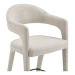 Close-up detail of Martens Stool armrest curve and textured light beige fabric