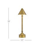 Traipse lamp height of 18 inches and base width of 5.5 inches shown with dimensions overlay