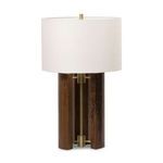 Wayne Table Lamp with white fabric shade and dark wood base, viewed front on without power cord visible