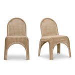 Set of two Kendall outdoor dining chairs in natural synthetic wicker with curved backs and rounded seats