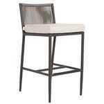 Pietra Counterstool with matte Graphite aluminum frame and vary-colored Shale all-weather rope backrest, beige seat cushion