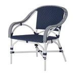 Savoy lounge chair side view without seat cushion revealing navy woven seat