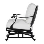 Side profile highlighting curved armrests and seat cushion thickness