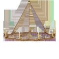 Front profile of Savoie Chandelier emphasizing gold leaf finish and rattan texture wrapping