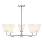 Blair 5-light chandelier with satin nickel arms and swirled white strie glass shades facing upward