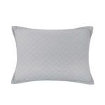 Front view of rectangular gray Monaco coverlet pillow with diamond quilting and flange trim
