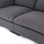 Top corner angle emphasizing deep, cushioned seating area and smooth fabric finish