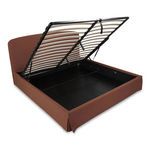 Joan bed frame with slats lifted halfway showing black metal frame and spacious storage