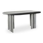 Angled view showing extended length and four marble pillar legs of the Celia Oval Dining Table