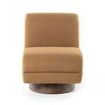 Straight-on front view of Bronwyn swivel chair with amber upholstery and rounded base