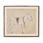 Framed painting of a white burro with brown patch on its side against a beige background
