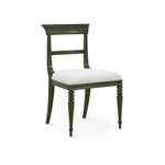 Lawrence Side Chair with olive grove stained oak frame and off-white upholstered seat, featuring hand-carved tapered legs ...