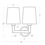 Black and white line diagram with dimensions of double sconce and shades