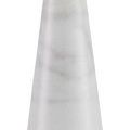 Tapered white marble lamp body sitting above clear optic crystal base