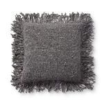 Charcoal wool and cotton blend pillow with 18x18 inch size, square shape, and fringe trim