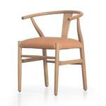 Stowe Dining Chair with pale solid ash wishbone frame and warm camel top-grain leather seat