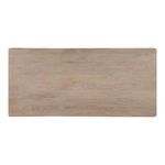 Top-down view of tabletop surface emphasizing natural wood grain, knots, and whitewashed finish