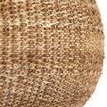 Chandelier front view suspended showing elongated shape and natural rattan weave