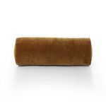 Bolster pillow positioned with flat cylindrical side facing front on white background