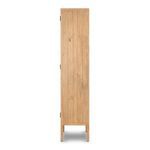 Side view of Knightdale Brown Wooden Cabinet showing vertical planked wood finish and door hinges