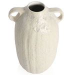 Tilted top-front view displaying both handles and the vase’s soft cream color with hand-finished details