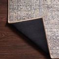 Back side of Wynter Silver / Charcoal Rug flipped corner showing solid black backing and stitched edges
