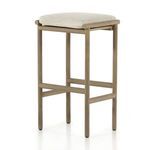 Kyla Washed Brown Outdoor Bar Stool with solid teak frame and beige Olefin cushion