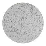 Top-down view focused only on white terrazzo tabletop with multicolored flecks